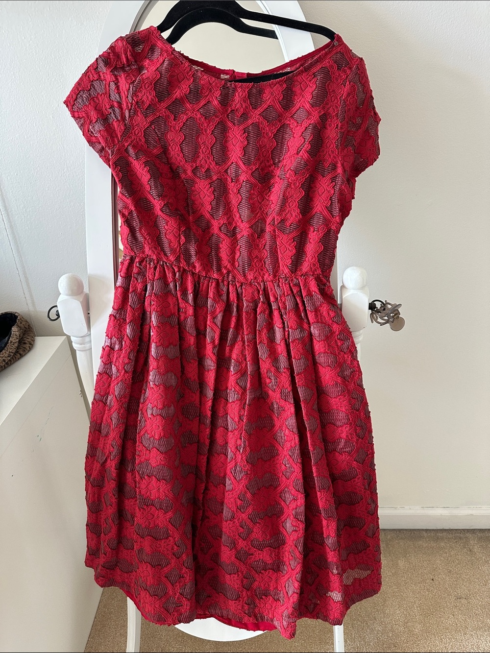 Moulinette Soeurs Red Lace Fit & Flare Dress